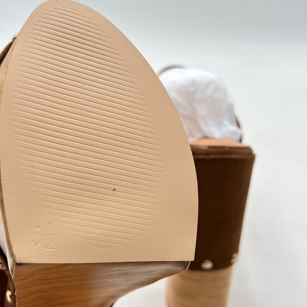 FSJ Brown Suede Round Toe Mules High Chunky Heeled Sandals Slip On Platform Shoe - Picture 6 of 8